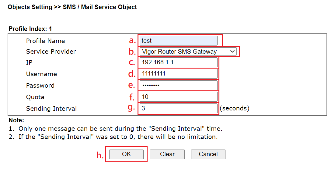 a screenshot of SMS/Mail Service Object